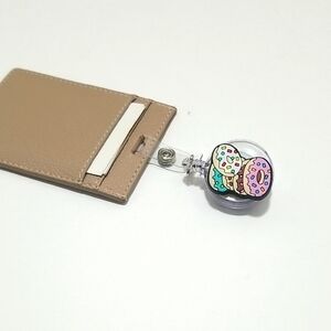 Retractable Badge Holder Stack of Donuts Design Snap Closure with Clip on Back